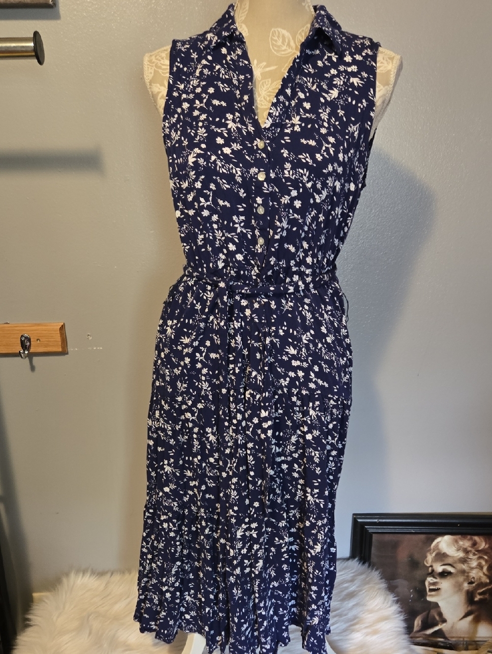 Jane and Delancey Navy and White Floral Midi Shirtdress